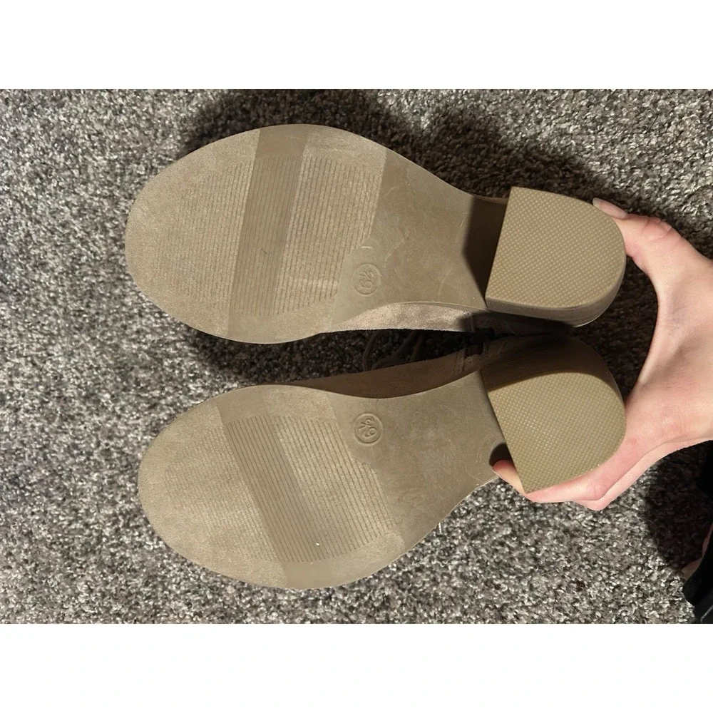 NEW Mossimo Boho Beige Open Toe Lace Up Suede Chunky Heel Ankle Booties 6.5